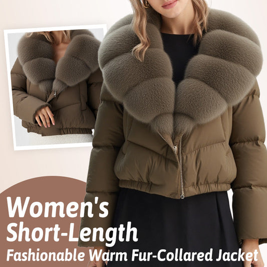 Women's Short-Length Fashionable Warm Fur-Collared Jacket(Icelandic white duck down)