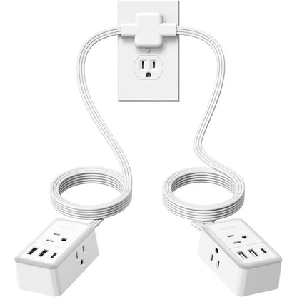 Twin Extension Cord Splitter 12 / 18 FT, with 6ft Dual Extension Cord on Each Side 3 Widely Outlets, Double Extension Cord for Home Office Dorm Room