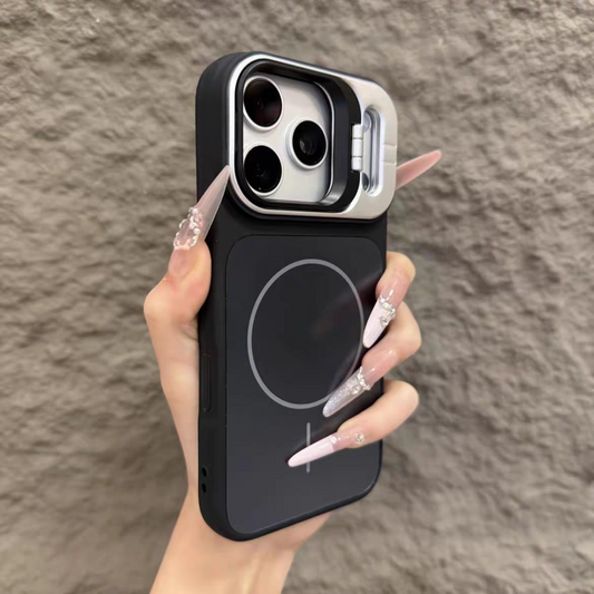 2026 New Lens Holder Full-Cover Matte Magnetic Back Panel iPhone Case