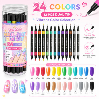 24-Color Nail Art Pen Set – 12 Double-Ended DIY Nail Painting Pens for Detailed Nail Art & Designs