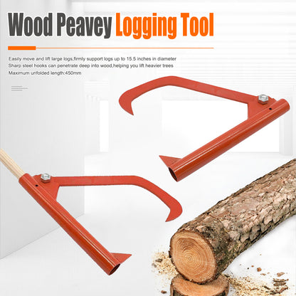 🔥VEVOR 46.5in Carbon Steel Log Lifter - Heavy-Duty Durable Construction Outdoor Forestry Tool, 48in Long Handles for Reach, Adjustable Iron Hook, Rubber Grip, Roller, Fits 15in Dia Logs, Reduces Back Strain, Assembly Required, Extends Lifespan