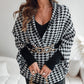 Open Front Houndstooth Poncho for Women