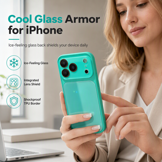 Full Coverage Ice Feeling Glass Phone Case with Built-in Camera Lens Protector Compatible
